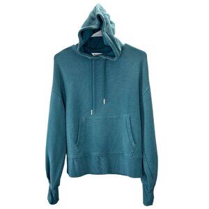 Athleta Coaster Luxe Waffle Knit Hoodie Thermal XS Women Oversize Pullover Teal